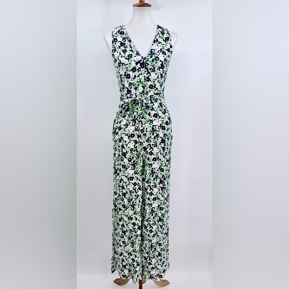 KACHEL X ANTHROPOLOGIE Floral Wide Leg Jumpsuit Blue Green 8 - Picture 2 of 8